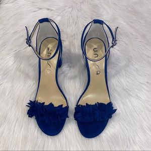 Royal blue suede sandal heels